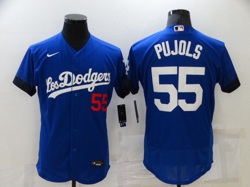 Men Los Angeles Dodgers #55 Pujols Blue City Edition Elite Nike 2021 MLB Jersey